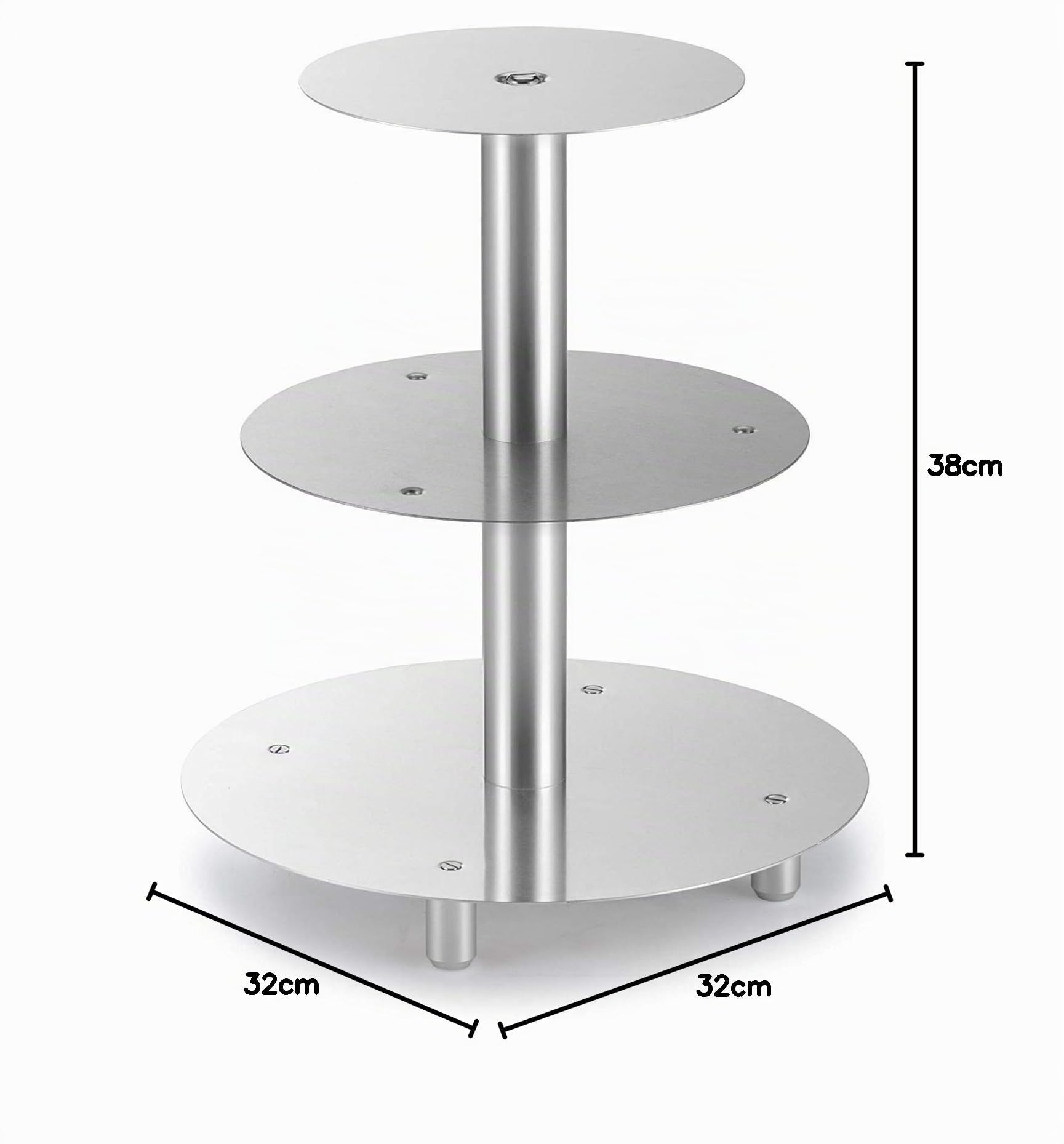 Thermohauser Présentoir à gâteaux, rond, en aluminium, à 3 étages