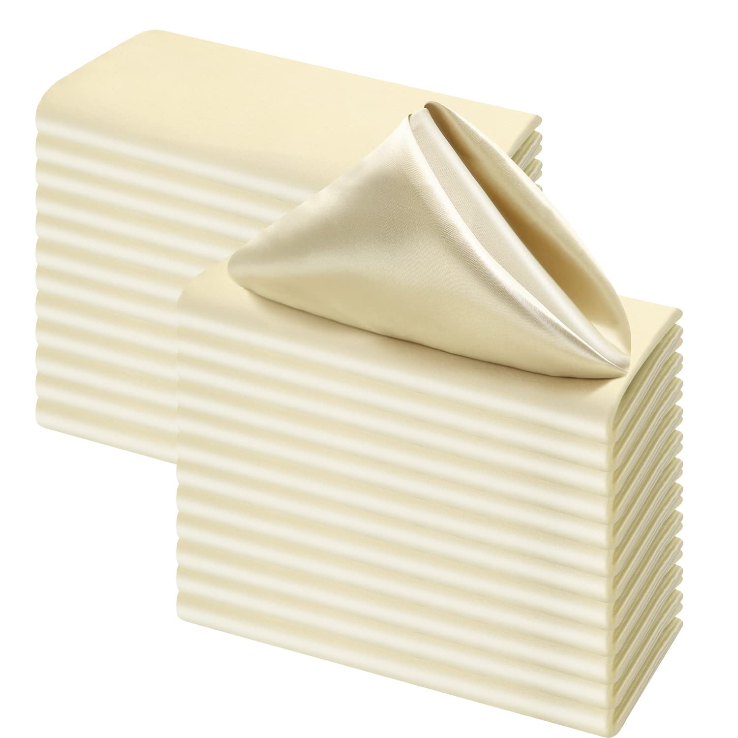 25 Pack Cloth Napkins 17 X 17 Inch Square Satin Cloth Napkins, Soft Table Napkins Bright Silk Dinner Napkin Cloth (Ivory)