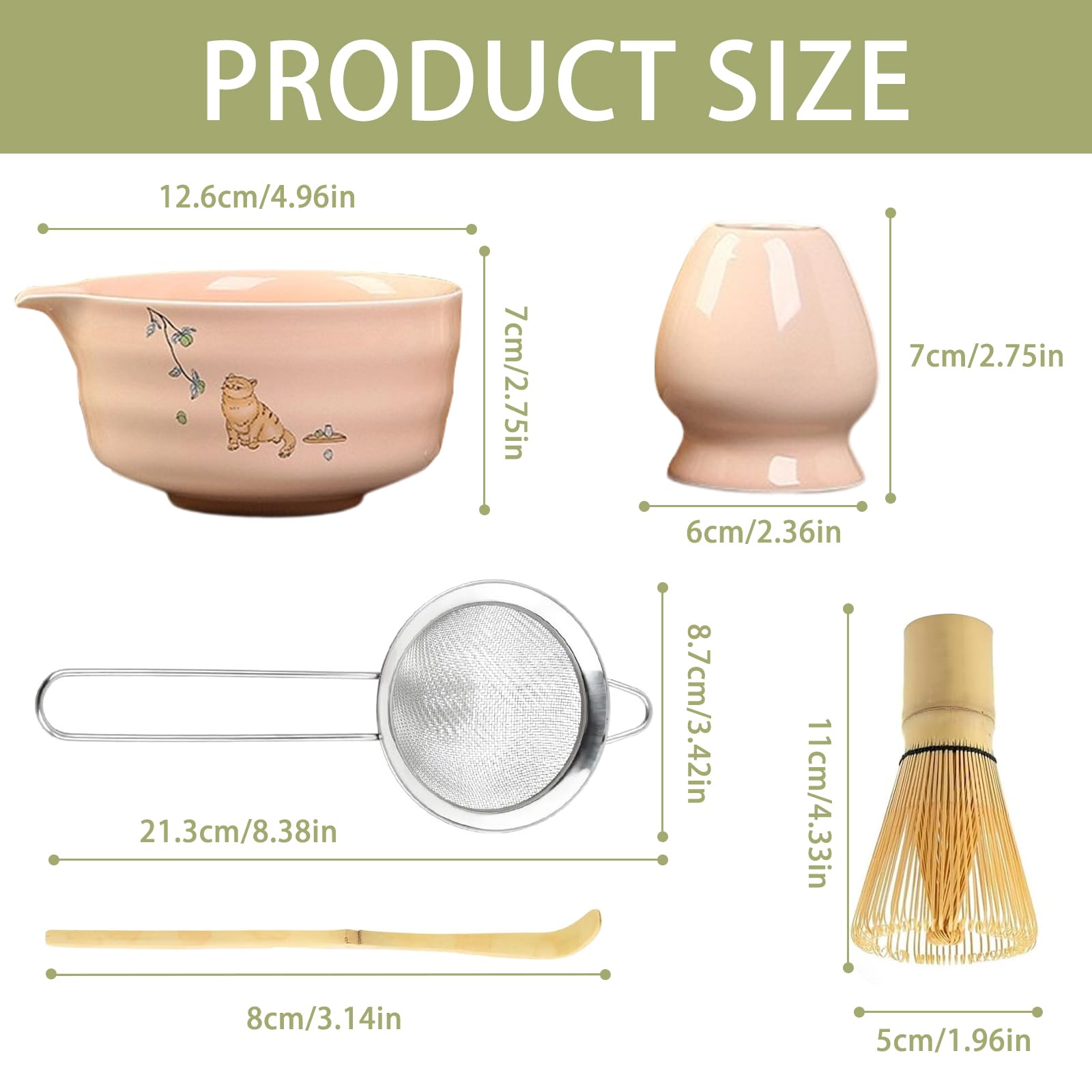 Matcha Kit Rosa,5 pezzi Matcha Tea Kit Set Completo con Frusta Matcha in Bambù Cucchiaio Ciotola e Supporto per Frusta,Setaccio in Acciaio Inossidabile,Amanti del Matcha