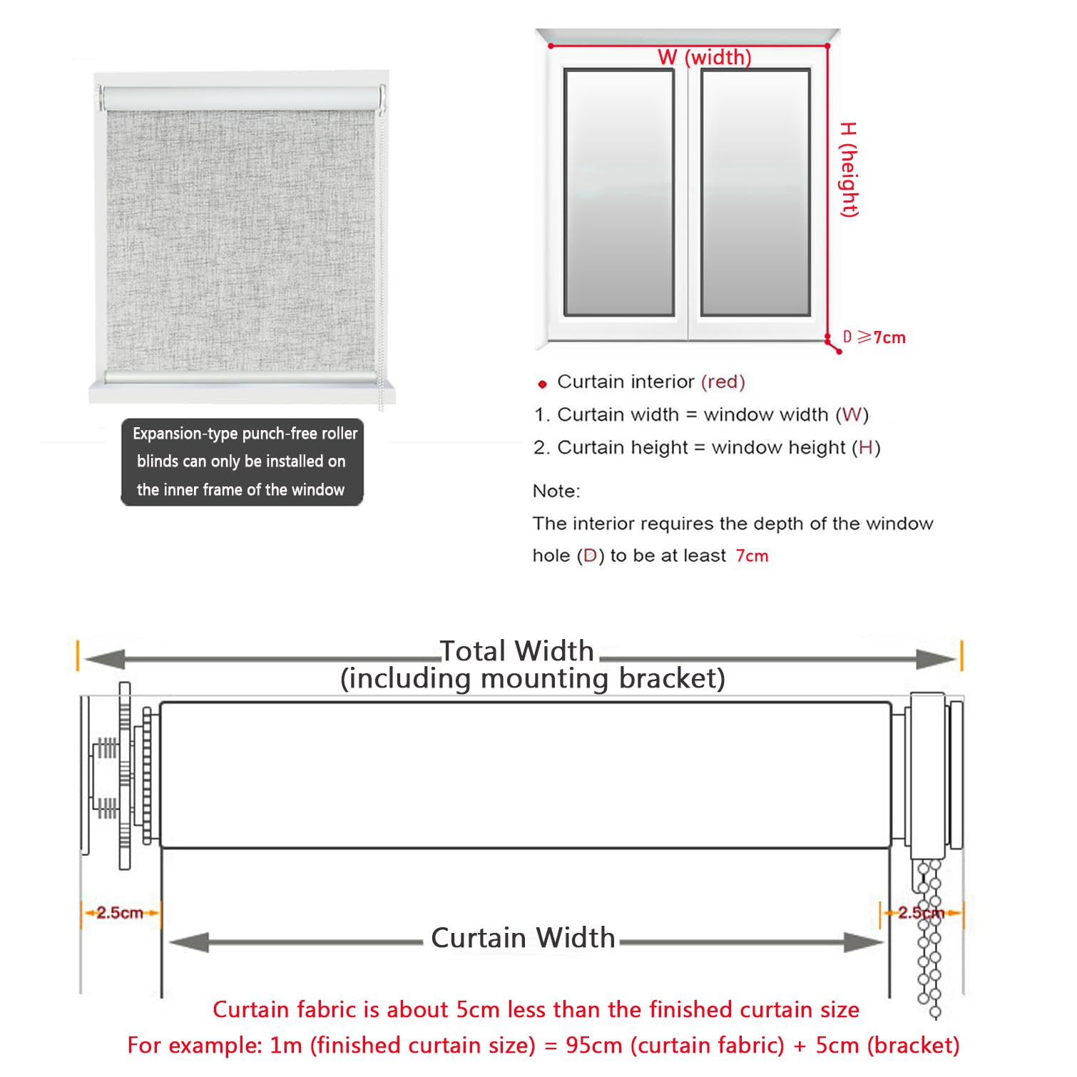 Stores enrouleurs occultants sur mesure - installation sans perçage, protection UV, isolation thermique, conception à traction latérale pour la maison et le bureau (50 cm x 170 cm)