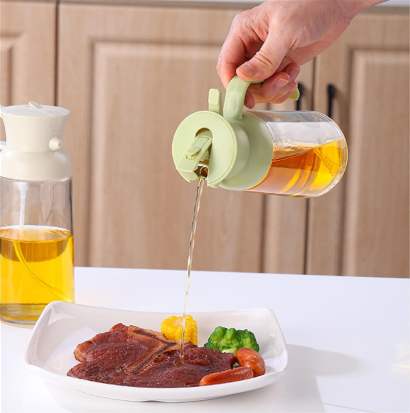 Ölsprüher Für Speiseöl Olivenöl-Sprüher Öffnet Und Schließt Automatisch For Kochen Grillen Grillen Küche(Grün)