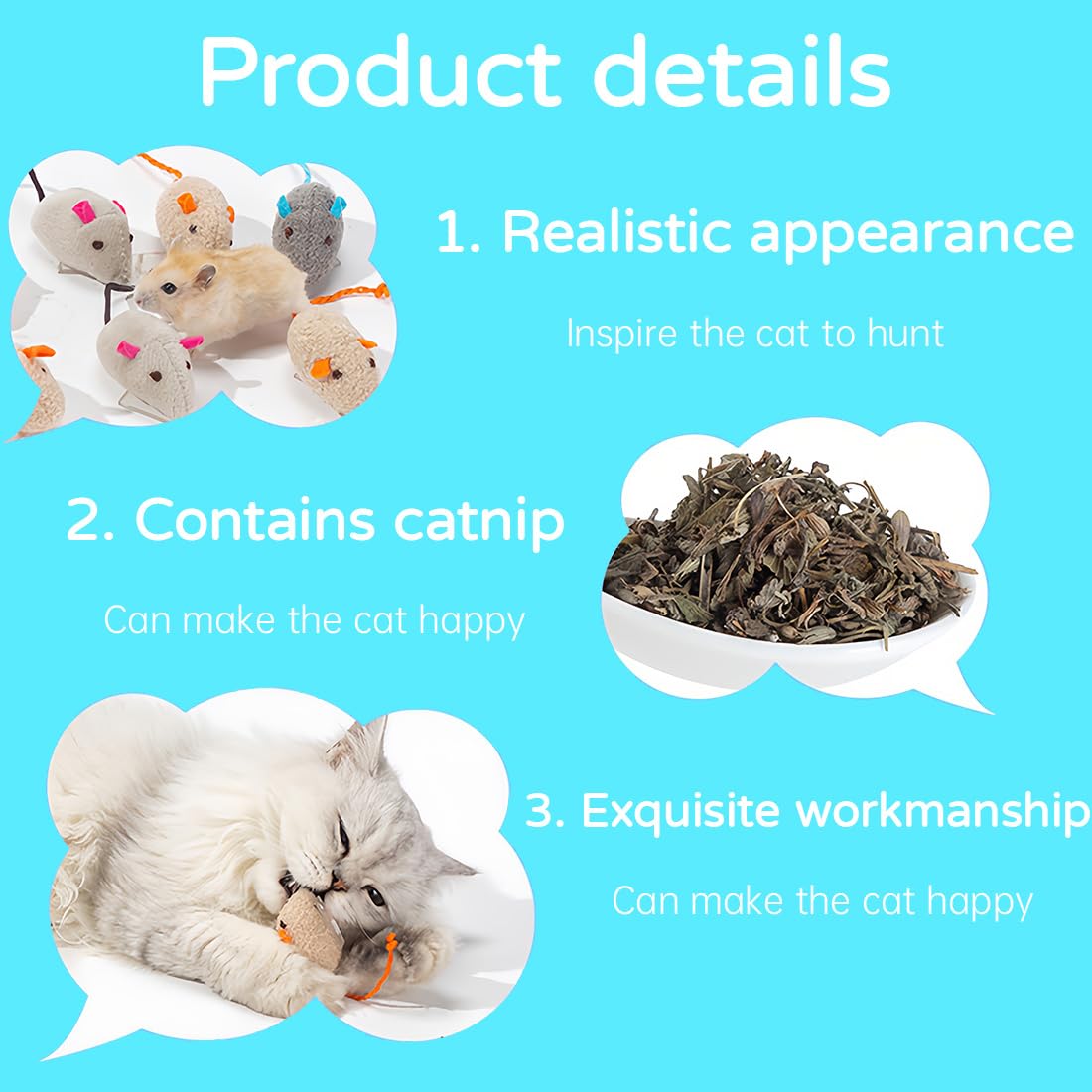 ZKGYUS 18 unidades de juguetes para gatos, ratones de juguete de hierba gatera, ratones de peluche con catnip, hierba gatera interactiva para gatos y gatitos
