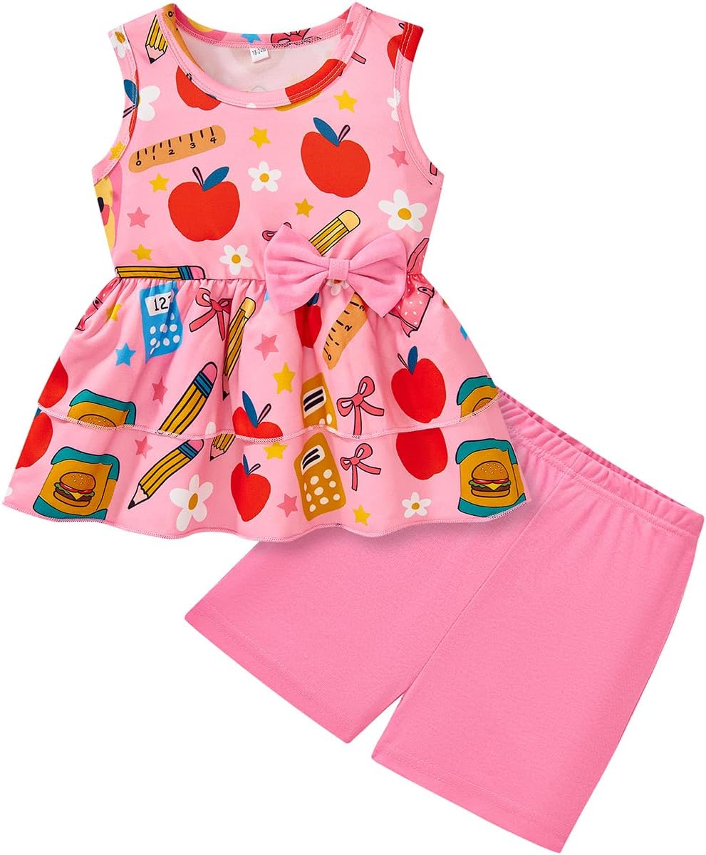 Girls 2 Piece Outfit Summer Short Set Sleeveless Bow Knot Tank Top and Shorts Cute Clothes for Toddler Girls