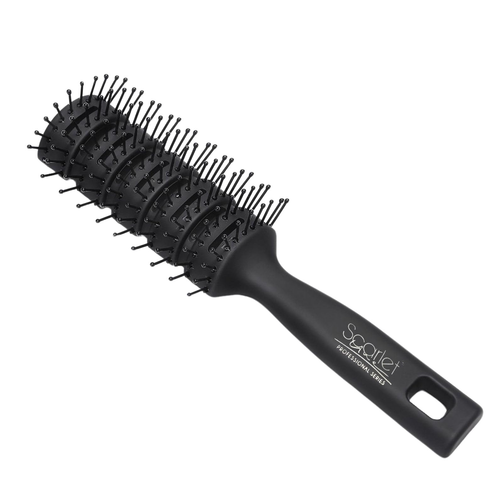 Scarlet Line Professional 11 Rows Curved Shape Ball Tip Bristles Medium Vented Flat Hair Styling Brush with Plastic Handle Ideal For Men n Women_Black-image-32