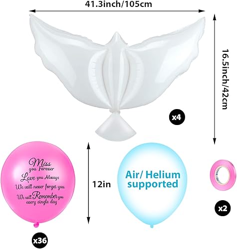 Miniatura 2 de Skylety 36 globos conmemorativos para liberar en memoria del cielo, globos de paloma de la paz, helio para funerales, condolencias, funerales,