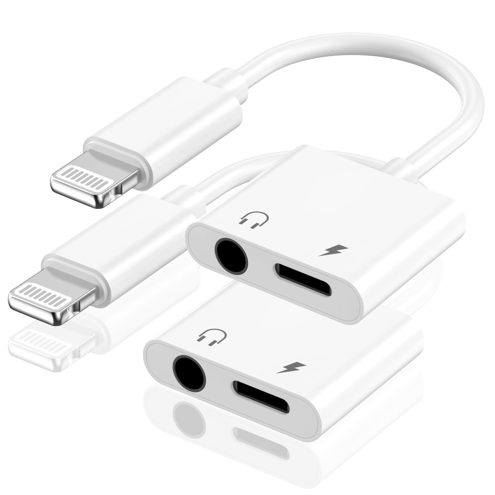 2 Pack [Apple MFi Certified] Lighting to 3.5 mm Headphone Jack Adapter, 2 in 1 iPhone Headphone 3.5mm Aux Audio + Charger Cable Splitter Adapter Dongle Compatible for iPhone 14 13 12 11 XS XR X 8 7 6