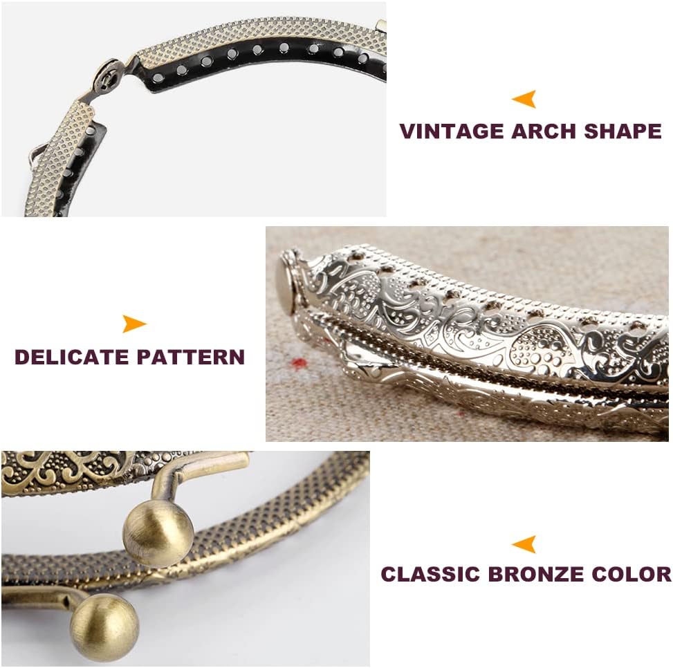 Mtsooning 20PCS Bronze Embossed Purse Frame,8.5 x 4.5cm Retro Arch Metal Kiss Clasp Replacement for DIY Craft Bag Handle Sewing Making