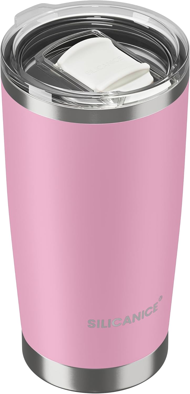SILICANICE Coffee Tumbler 20 oz, Double Wall Stainless Steel Travel Coffee Mug with Removable Slider Lid, BPA Free, Car Cup Holder Compatible - Gym/Office/Travel/Home - Peony