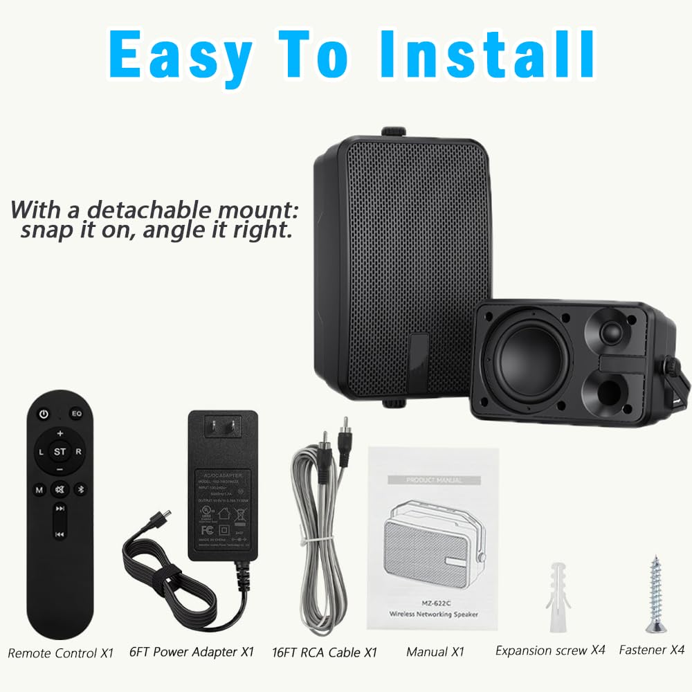 YVU Głośnik zewnętrzny Bluetooth / kanał stereo 400 W / aktywny pasywny głośnik ścienny / bezprzewodowy system dźwiękowy synchronizacji na werandę, patio, garaż, pawilon, basen (MZ-622C, para)