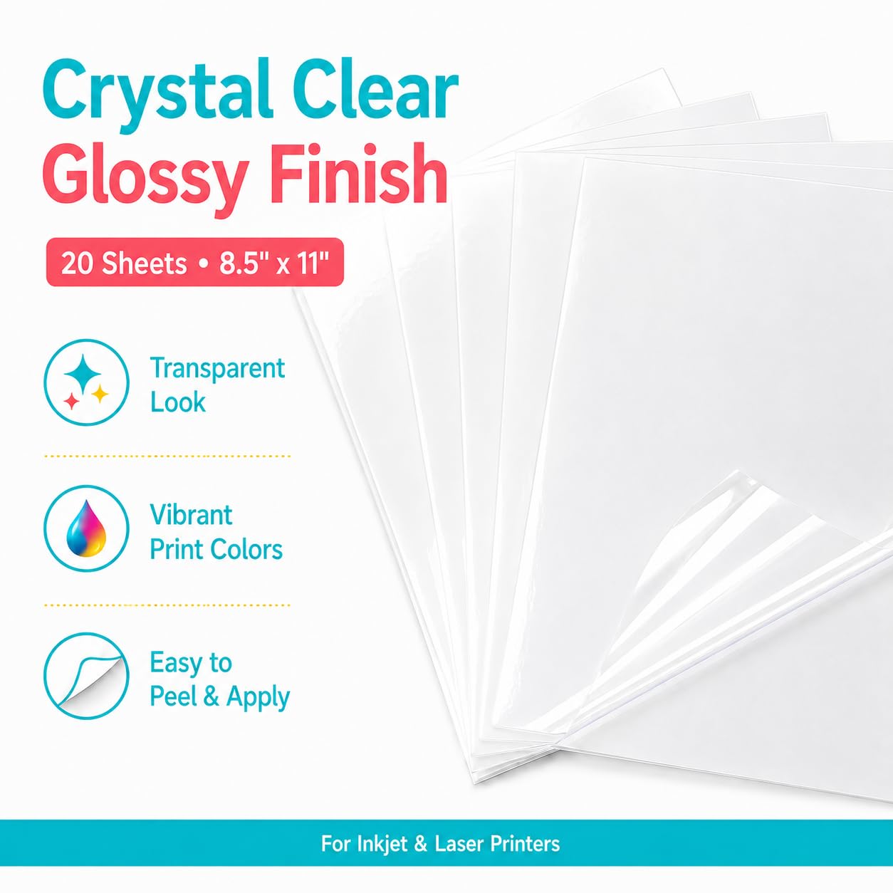 Amazon.com : Printable Crystal Clear Vinyl Sticker Paper 100