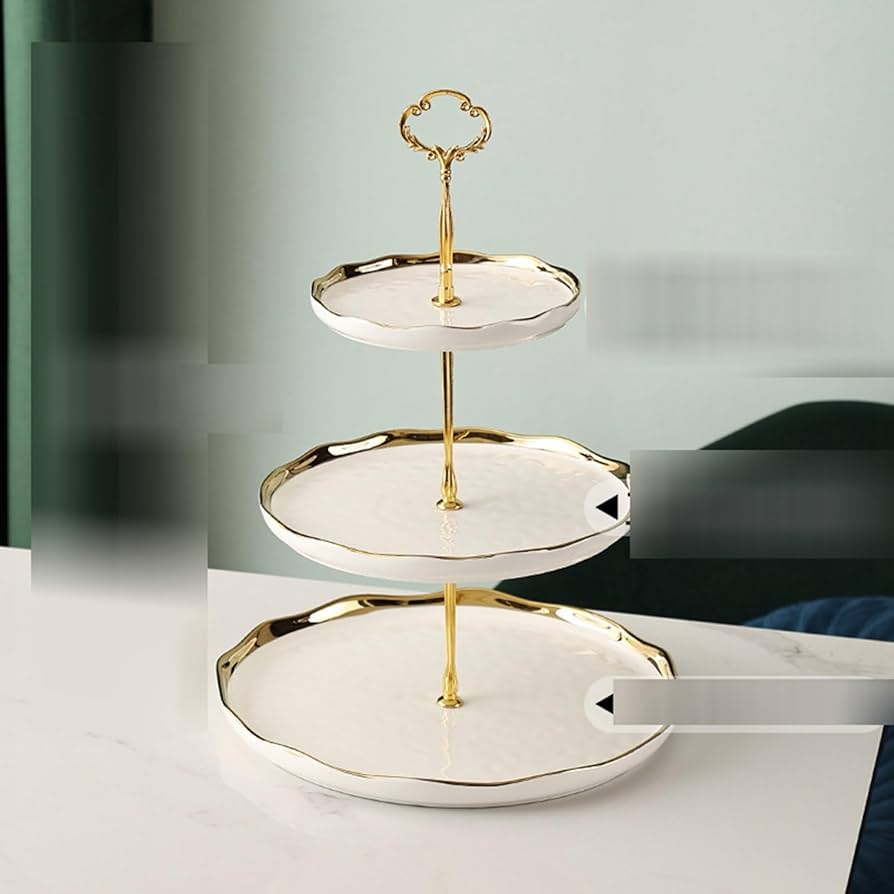 Amazon｜ケーキディスプレイスタンド 2段 3段 陶器 ケーキスタンド 金