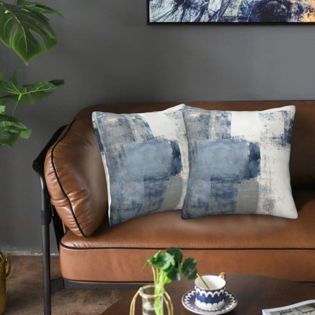 Grey Blue Abstract Art Painting Throw Pillow Covers 20x20 Set of 2 White Blue Gray Pillowcase Modern Square Pillow Case Standard Pillowcases Decorative Cushion Cover for Couch,Bedroom