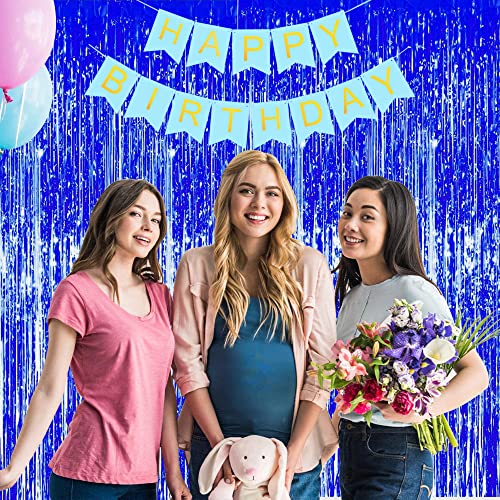 Image of 3 Pcs Blue Tinsel Foil Fringe Curtains,3.28ft x 6.56ft Gold Photo Booth Backdrop Streamer Curtain,Photo Booth Props,Ideal Bachelorette Party Supplies, Birthday, Christmas,New Year Decorations