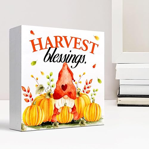 Miniatura 19 de Decoración de escritorio de otoño, Groovy Gobble Gobble Fall Thanksgiving Wood Block Sign Decoración de escritorio, caja de madera rústica de