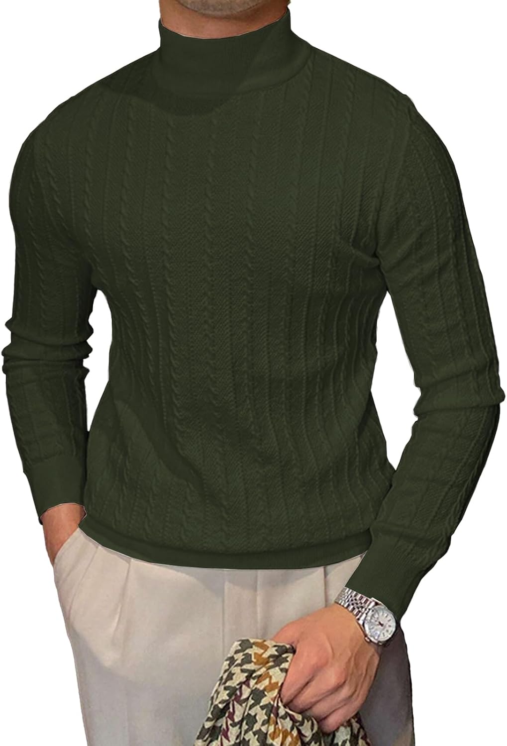 Men's Mockneck Sweaters Long Sleeve Slim Fit Casual Pullover Cable Knit Turtleneck Jumpers Sweaters - Image 2
