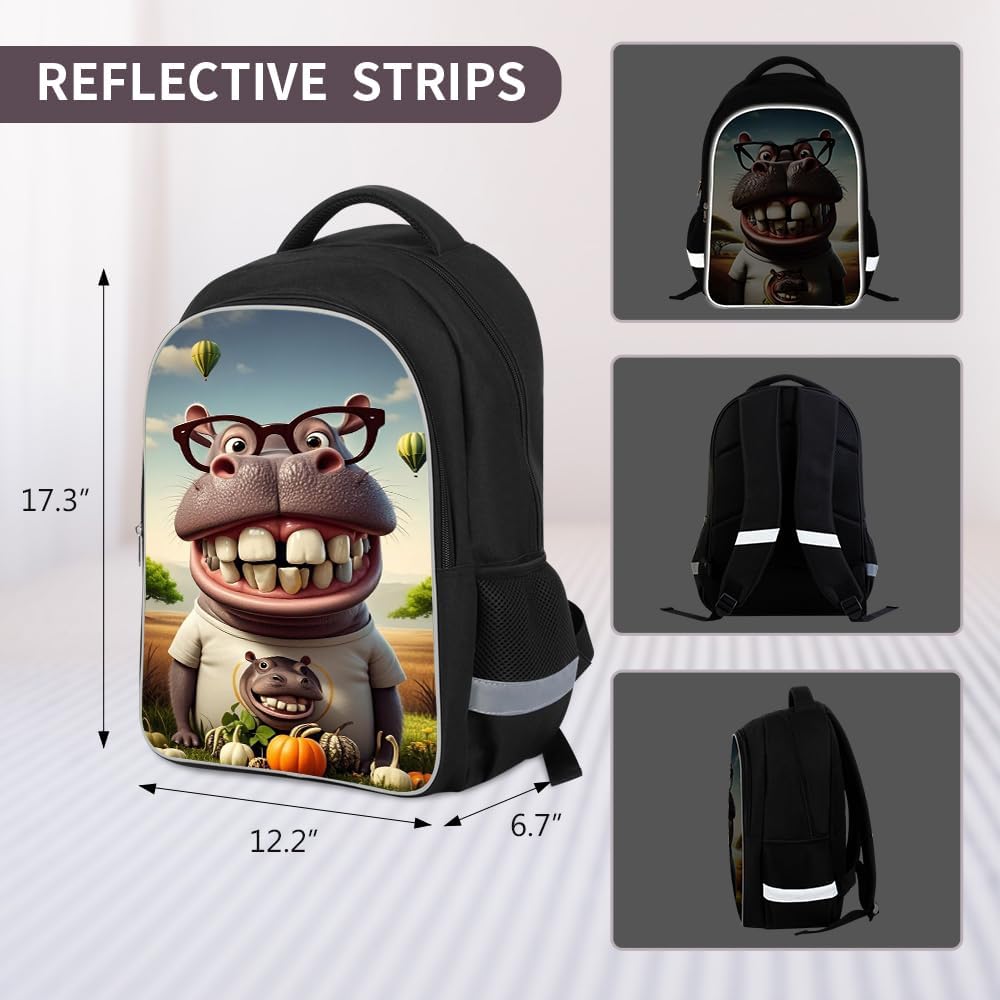 Kids Backpack for Boys - 3pcs 17″ Boys Backpack with Lunch Box Set for Toddle Elementary Middle School - Students Bag for Ages 6-18 Hippo Bookbag Travel Back Pack - Image 2