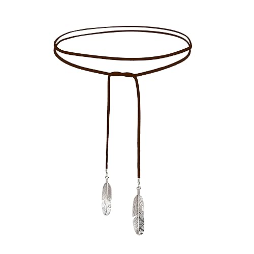 Doubnine Gargantilla de plumas bohemia, versátil, de gamuza vegana, Lariat, gótico, marrón, negro, accesorios para mujer (cordón marrón + pluma