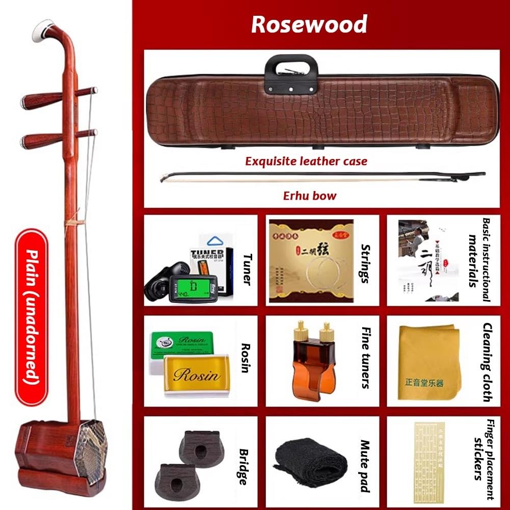 Erhu Cinese, Strumento Musicale Violino Cinese A Due Corde In Legno Di Palissandro Con Accessori Inclusi Ideale Per Principianti, Esibizioni E Esami Di Livello(Red-B)