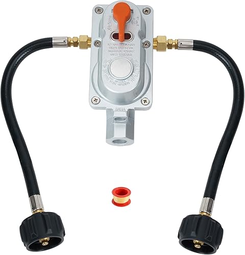 Skyflame Regulador de propano RV para tanques duales, regulador LP de cambio automático de 2 etapas con 2 coletas de 12 pulgadas para remolques de