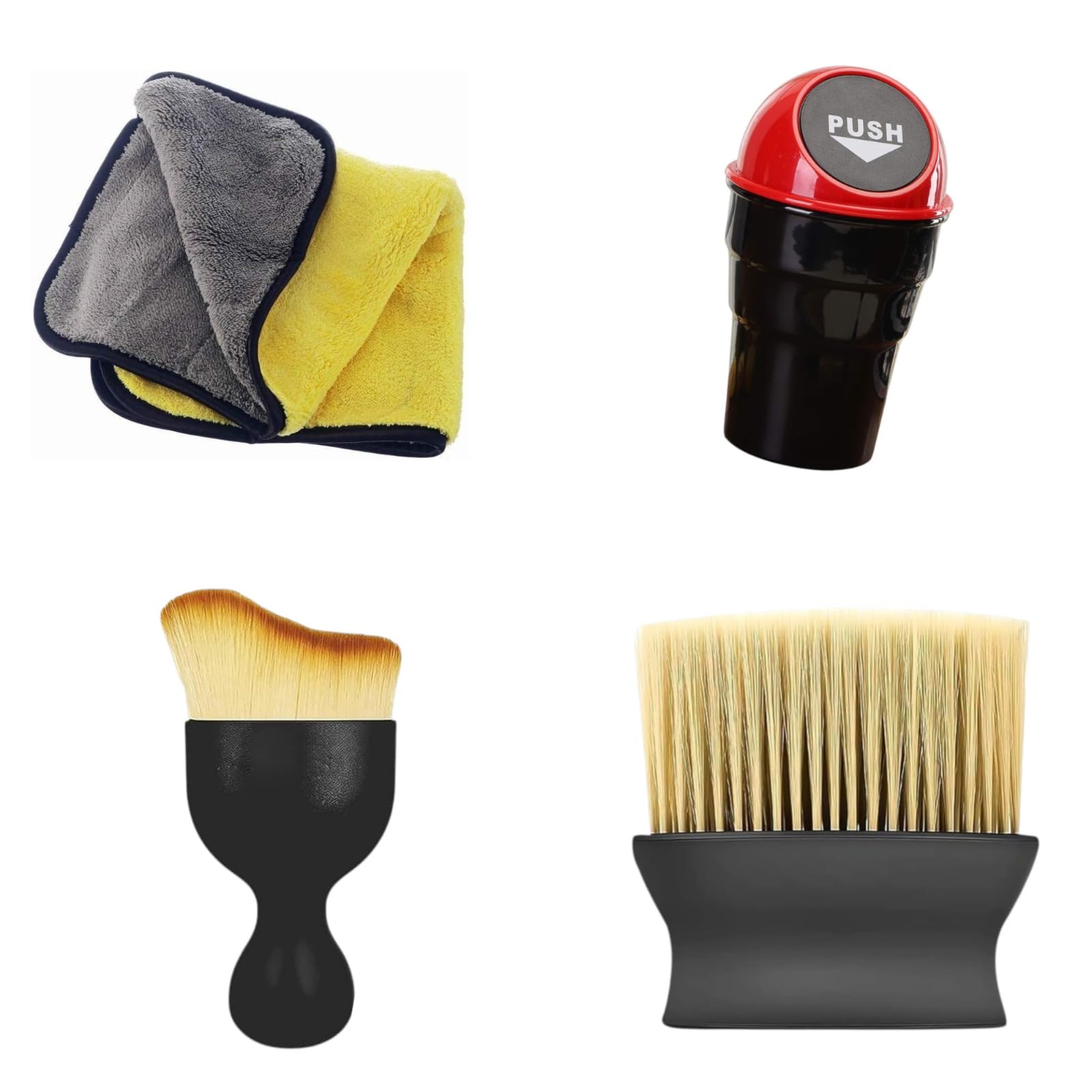 4 Pcs Car Cleaning Kit–Soft Microfiber Drying Towel, Push-Button Lid Mini Car Trash Bin, Angled Dashboard & AC Vent Cleaning Brush, Soft Dense Bristle Brush Auto Care Accessories (Car Cleaning Kit)-image-47