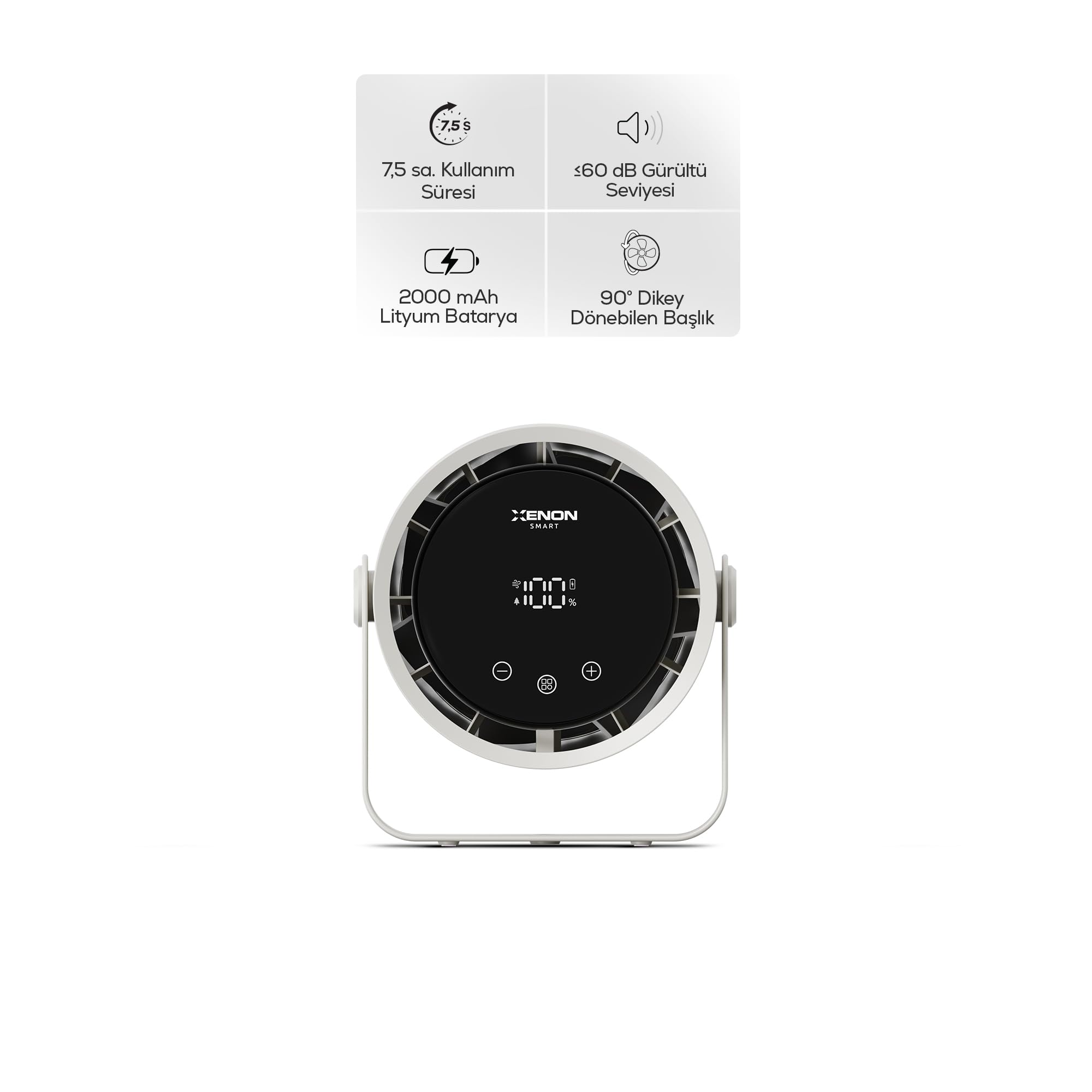 Xenon Smart Taşınabilir Masaüstü Fanı | 100 Kademe Kontrol0 Şarjlı Dokunmatik Ekran 2000mAh USB-C X6113