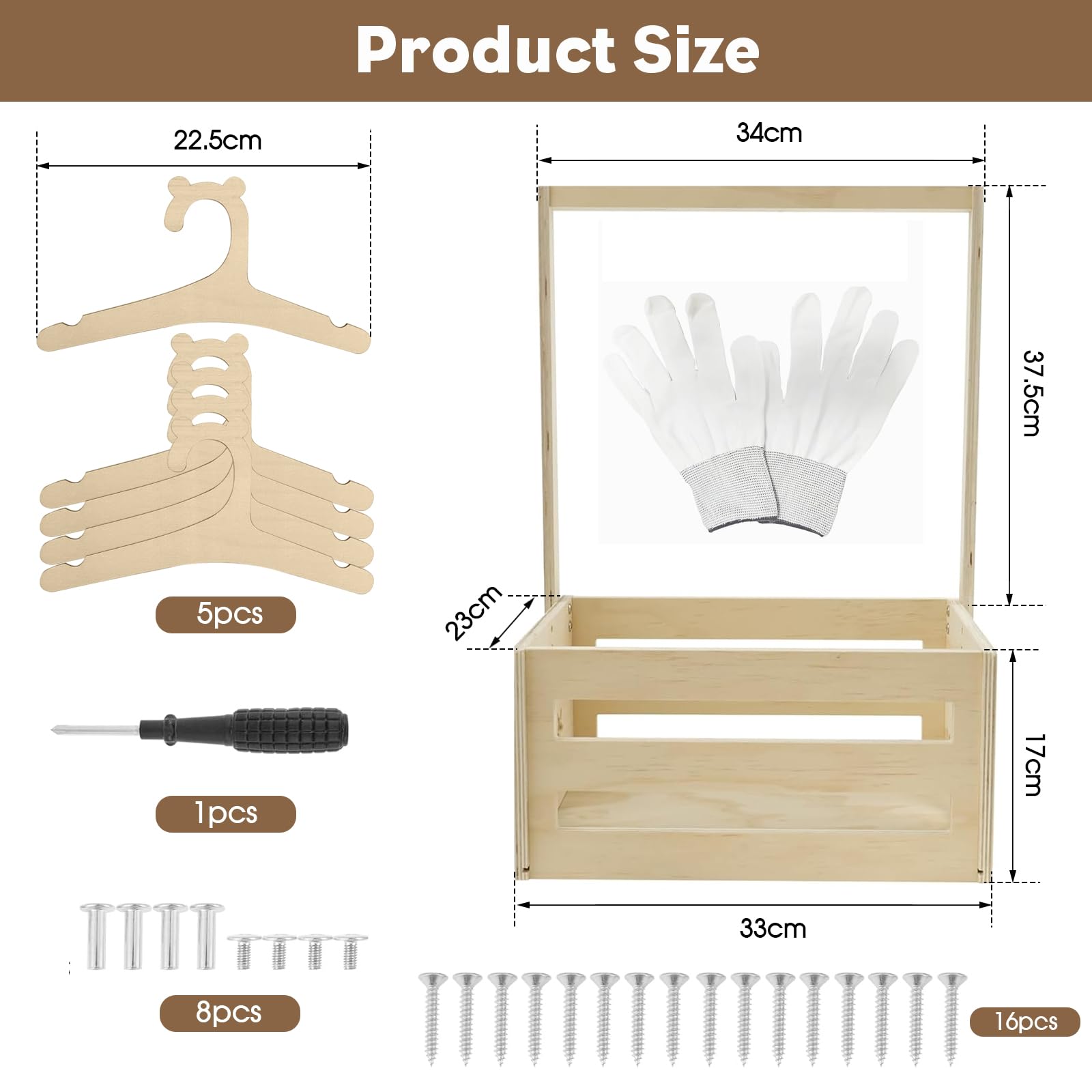Yeqqzq Wooden Baby Shower Crate Closet with 5 Hangers, Baby Basket Babys Clothes, Rail Baby Hamper - Image 2