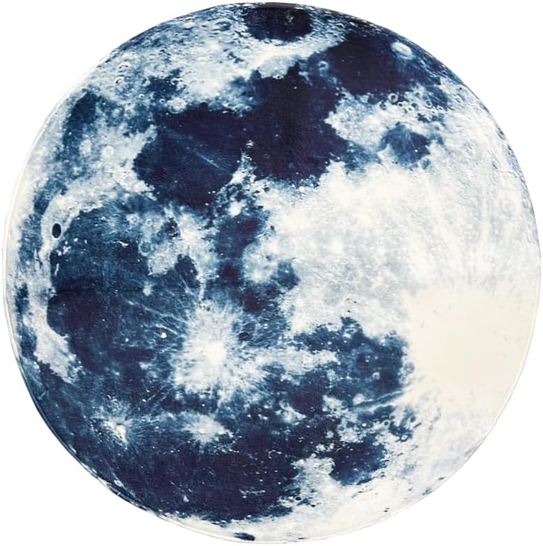 SYROVIA™ Blue Moon Round Area Rug 2' in Diameter Bedroom Carpet Shaggy Soft Chair Mat Washable Doormat