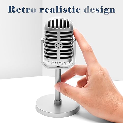 Miniatura 7 de Windspeed 4 Pack Retro Microphone Props Model, Antique Microphone Prop with Stand Fake Micro Phone Decoration for Music Theam Party Decorations