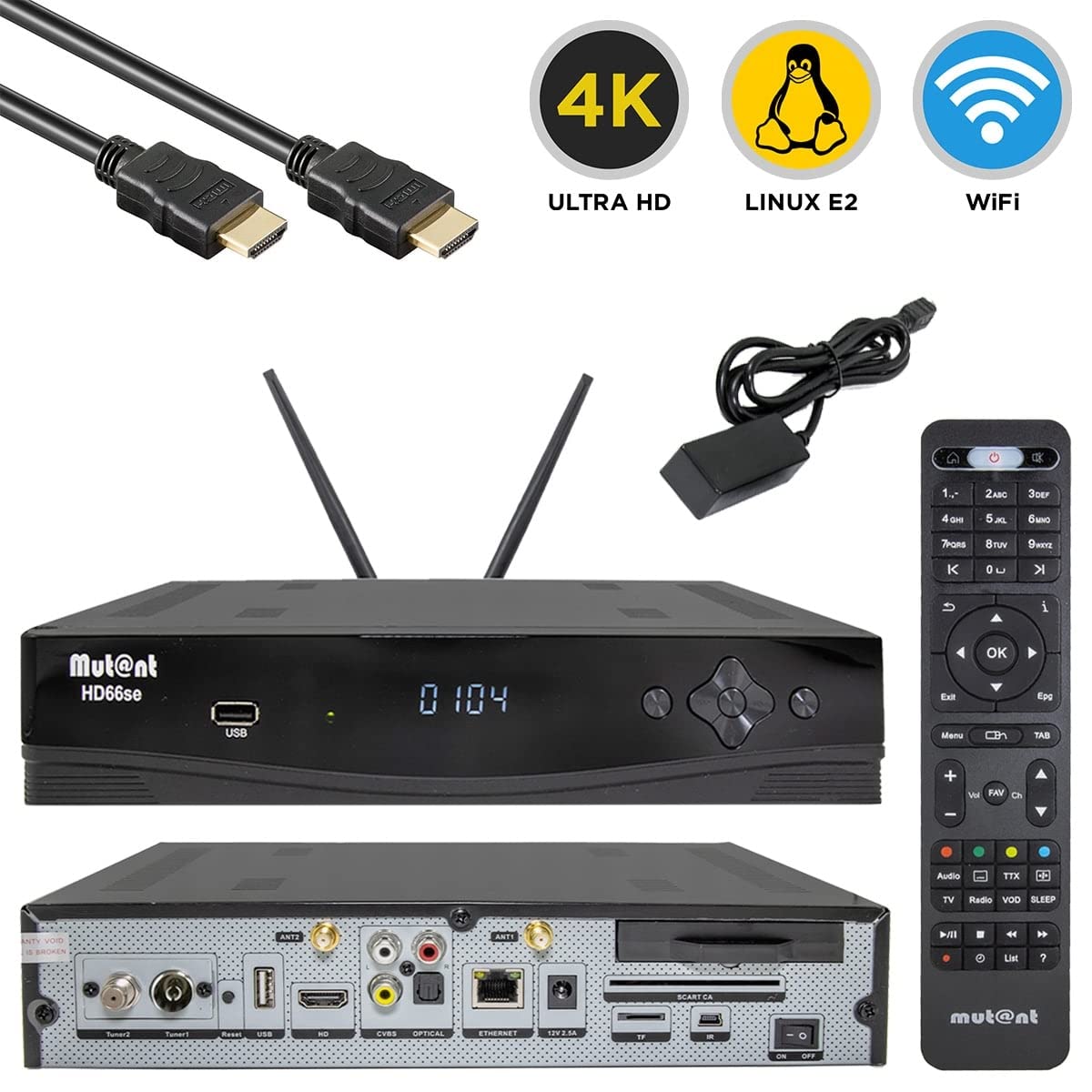 Mutant HD66 SE UHD 2160p E2 Linux Receiver mit 1x DVB-S2 & 1x DVB-C/T2 Tuner, PVR, WiFi