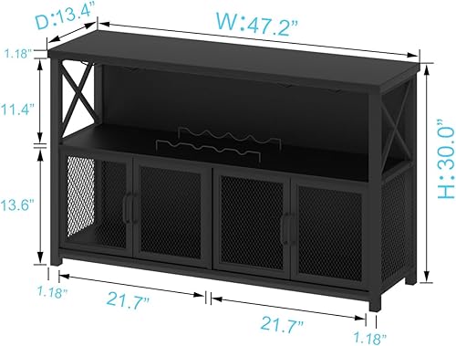 Miniatura 2 de LVB Gabinete de barra de café negro, moderno gabinete de vino para licor y vasos, gabinete de licor industrial para comedor del hogar, aparador de