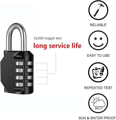 Miniatura 4 de Candado de combinación de 4 dígitos impermeable para exteriores con cable de acero para casillero de gimnasio, casco, puerta, valla, equipaje