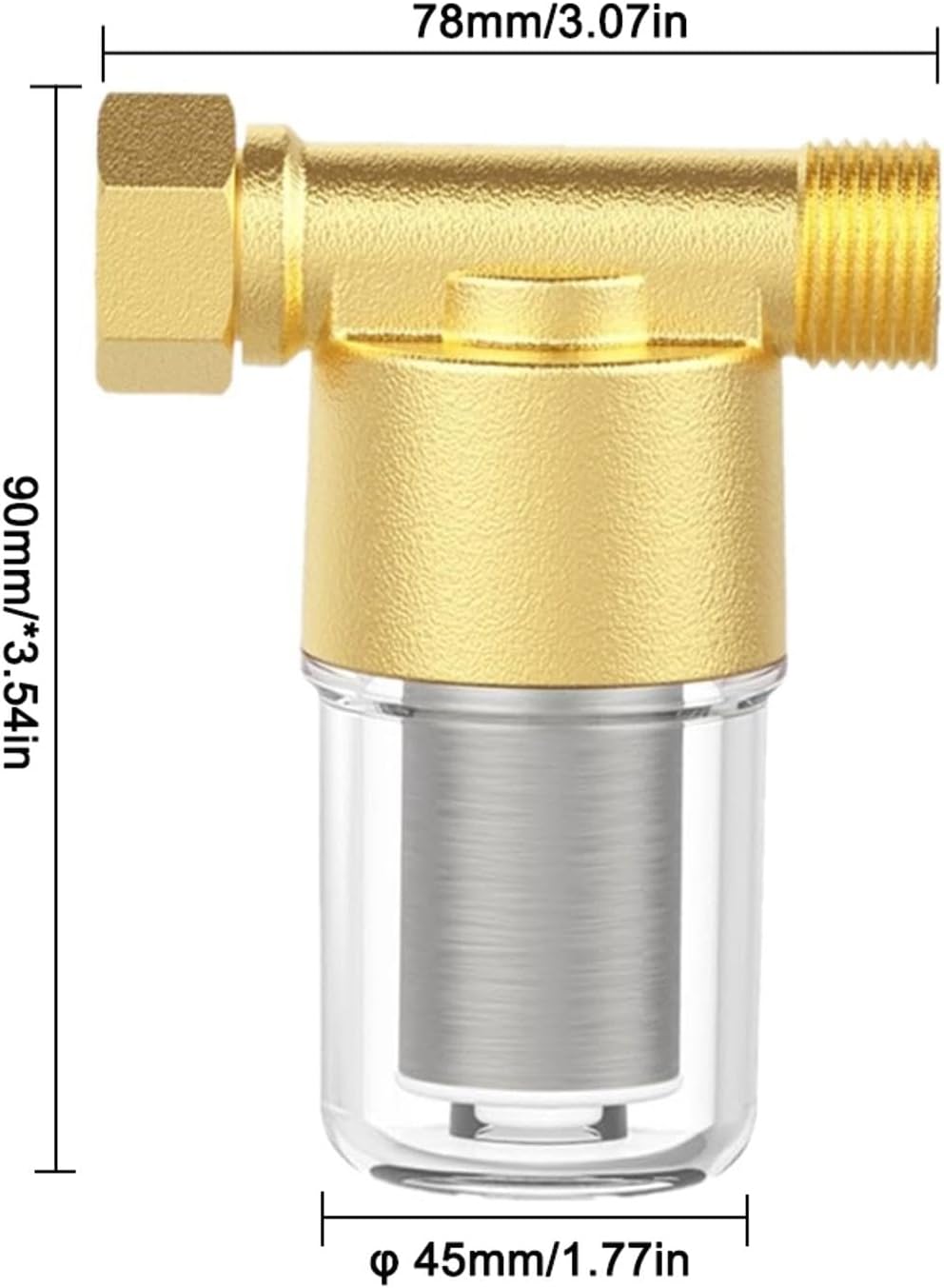 40 Micron Water Filter Reusable Whole House Prefilter Removes Sediment, Rust, Sand from Water for Well City Water, Brass Head