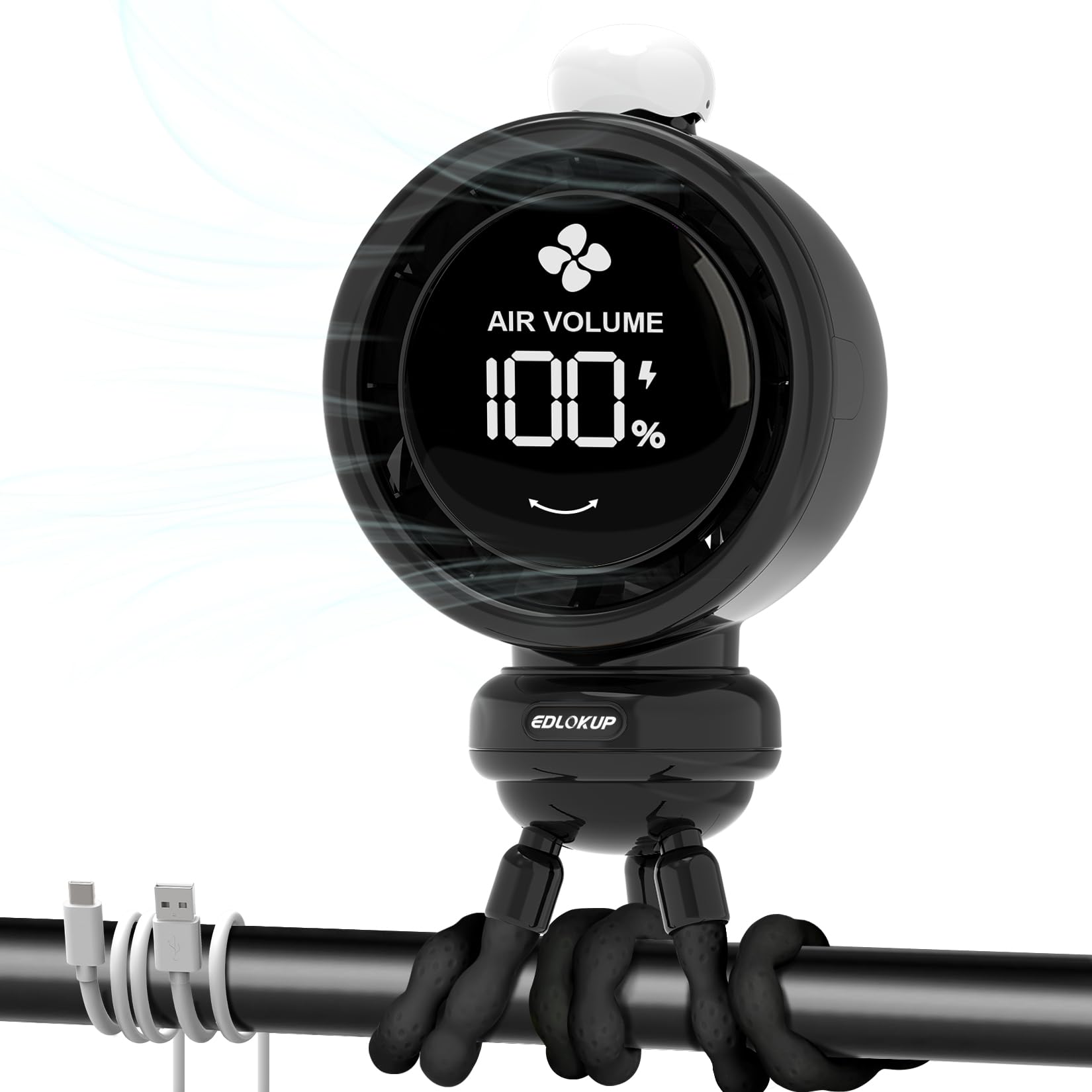Ventilador portátil para cochecito de bebé, ventilador de trípode flexible con clip, luz nocturna de 3 LED, velocidad continua con pantalla, batería de larga duración, ventiladores de refrigeración de