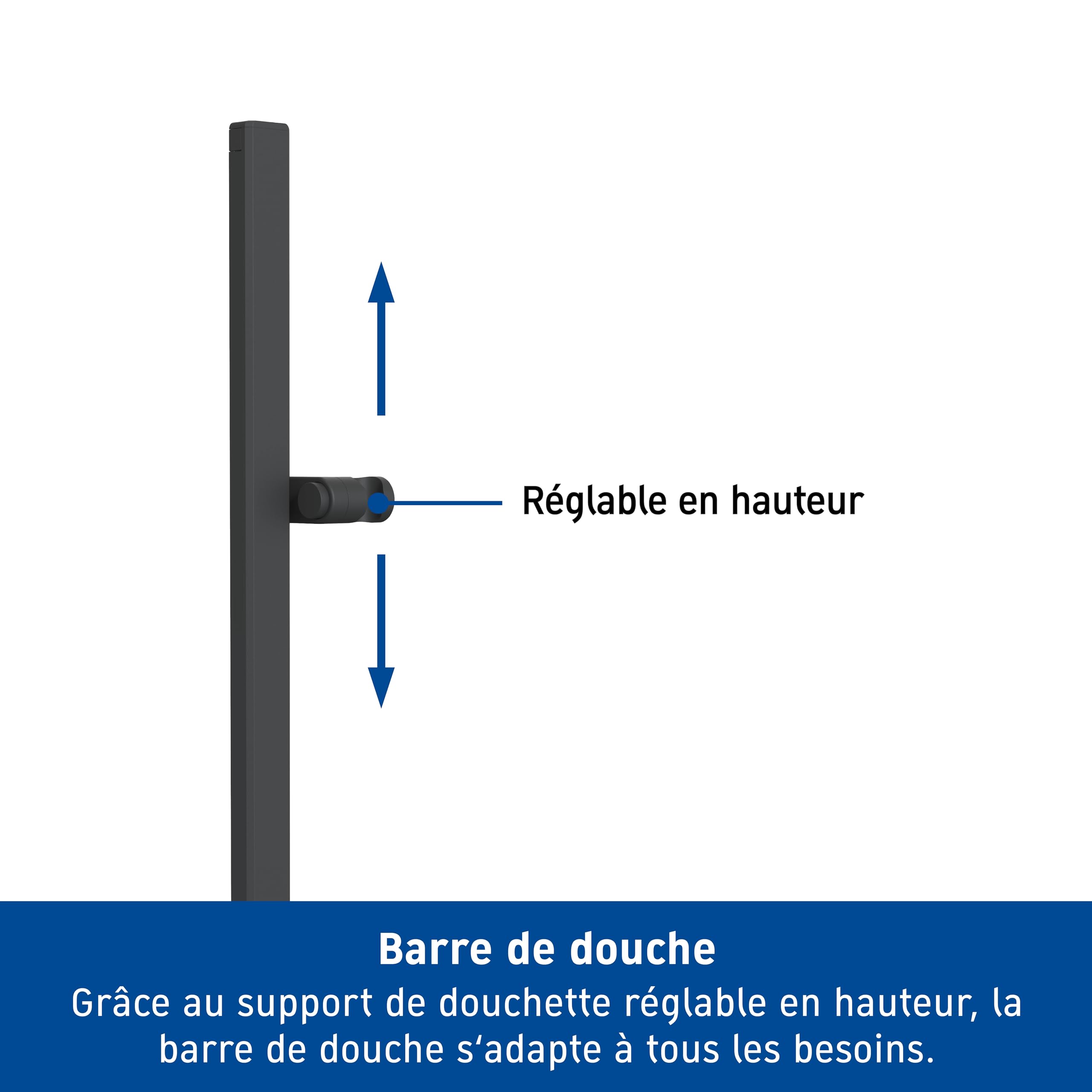 Duravit barre de douche universelle, barre de douche avec support de douchette réglable en hauteur, barre de douche (810 mm), noir mat
