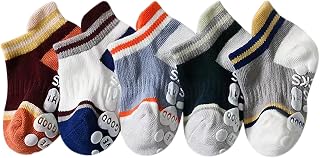 Mealah 5 Pairs Toddler Socks for 1-3 Years Non Slip Ankle Sock for Baby Boys Girls