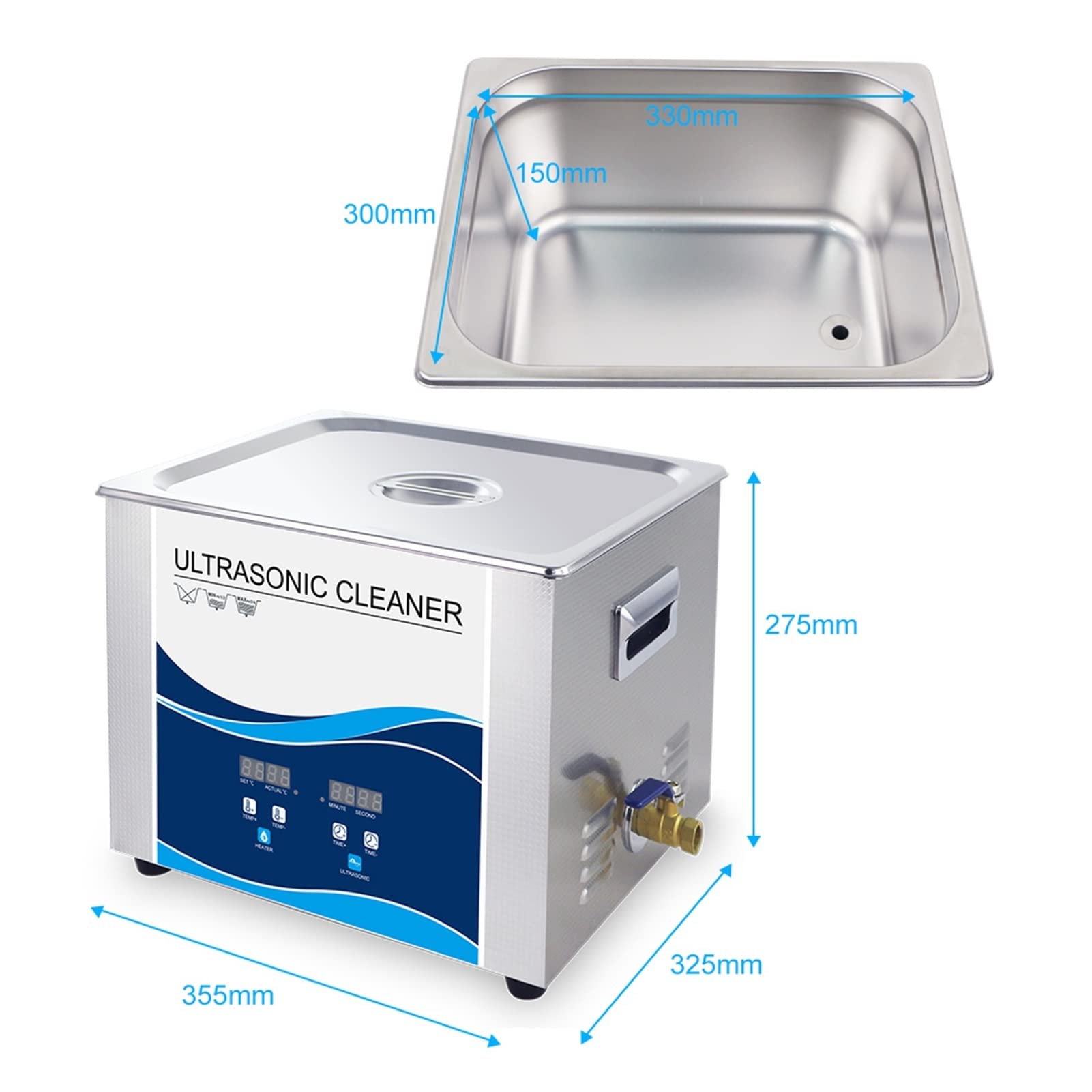 Limpiador ultrasónico Limpiador ultrasónico digital 1 5L 540W Temporizador de calentamiento Transductor piezoeléctrico Solución de laboratorio de inyector de boquilla de 40 kHz para uso diario(360W)
