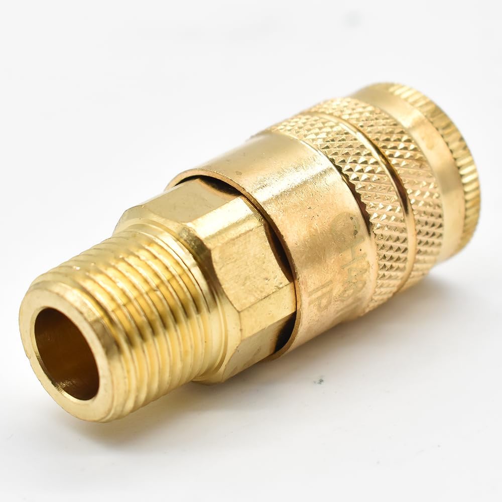 Interstate Pneumatics CH461B 1/4 Inch Industrial Brass Coupler x 3/8 Inch Male NPT