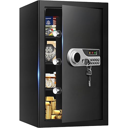 5.2 Cuft Large Fireproof Safe for Home Documents, Safety Box with Spare Keys, Alarm System & Removable Shelves, Home Safe Box Fireproof Waterproof for Money Medicine Jewelry