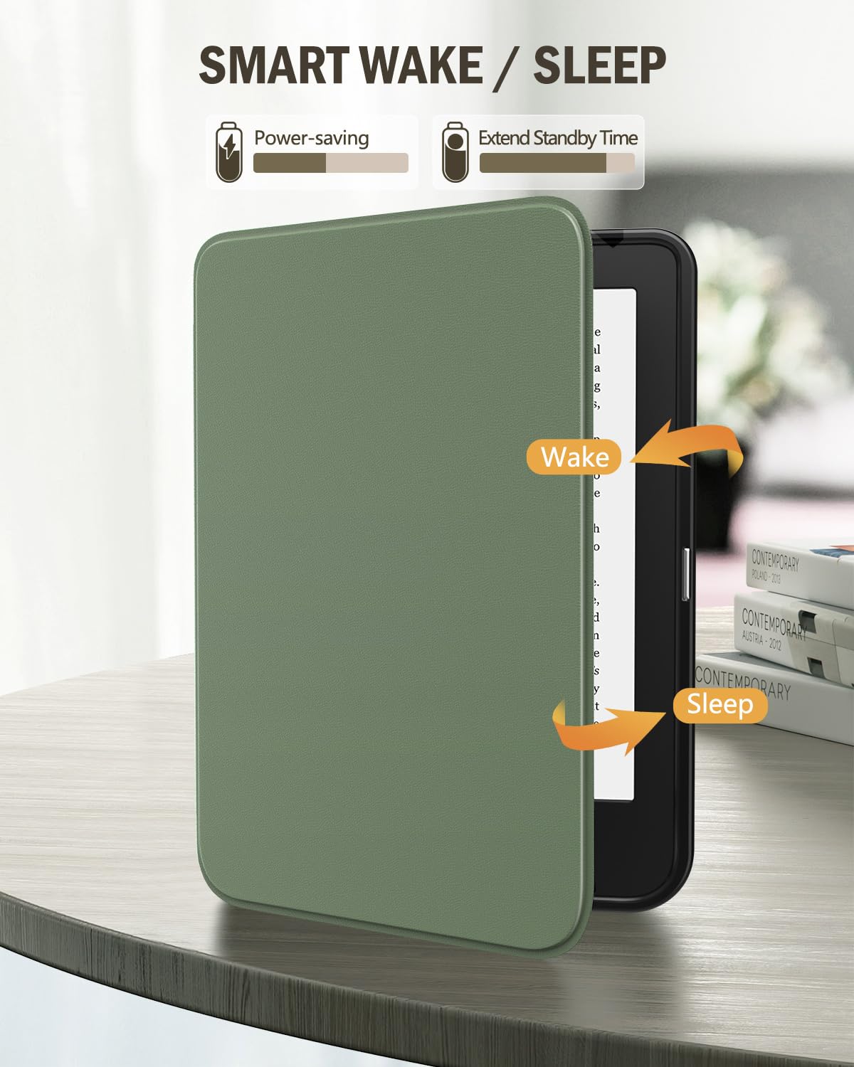 MoKo Custodia per Tolino Shine Color Shine 5 2024 Shine 4 2022 Kobo Clara BW Colour 2E 6" Cover Folio Auto Wake Sleep Celadon