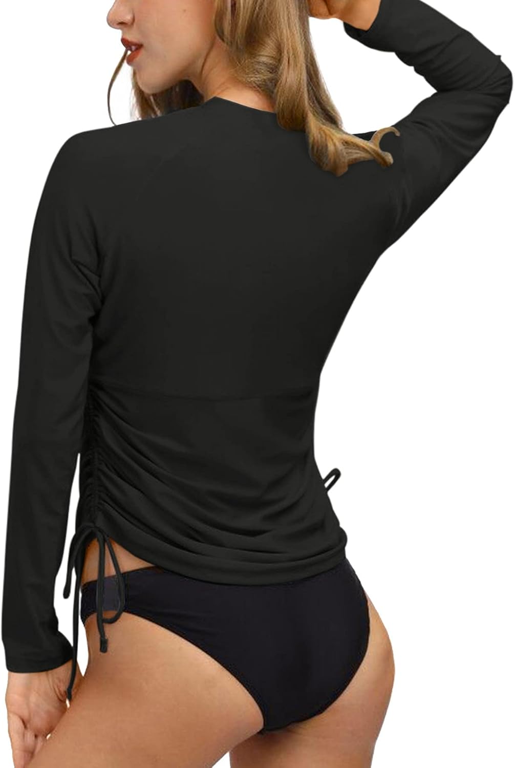BesserBay Women's UPF 50+ UV Sun Protection Rash Guard Shirt Half Zip Long Sleeve Ruched Tie Side Swim Top Swim Shirt - Image 7