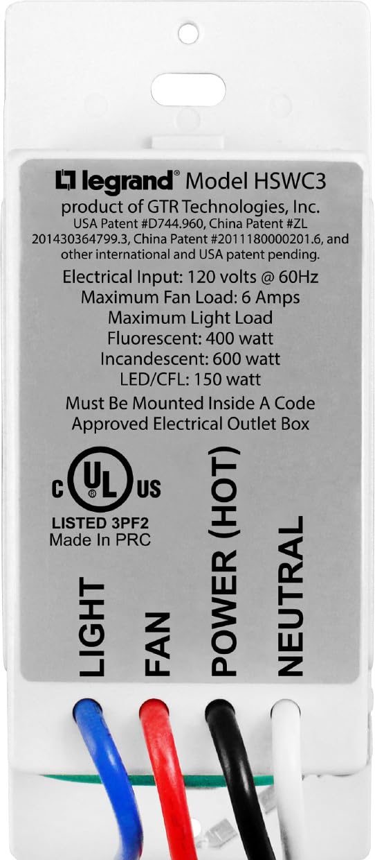 Legrand Pass & Seymour Humidity Sensor Switch for Bathroom Fan Timer, Moisture-Sensing Fan Control with Manual Timer 5-60 Minutes, HSWC3, White by Legrand - Image 3