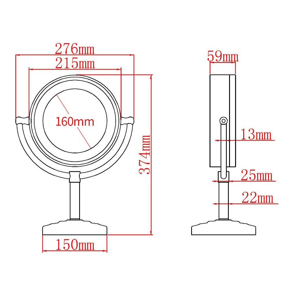 SHAUNI Espejos De Maquillaje De Encimera, Luces LED De Doble Cara De 8.5 Pulgadas Espejo De Aumento Cosmético De Pie Dorado Ajustable De Latón con Enchufe E Interruptor,3X