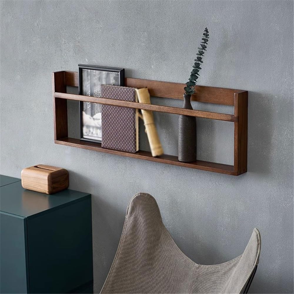 Gablota wystawowa Prostokątny regał montowany na ścianie, z drewnianymi ozdobnymi półkami książki, do stojaka wystawowego Office Home Organizer(L60xW7xH30 cm)