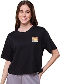 enamor Short Sleeve Crew Neck Crop Length Slip on Square T-Shirt for Women - Back Print, Oversized Fit Soft Cotton French Terry - Graphic E3G5-picture-45