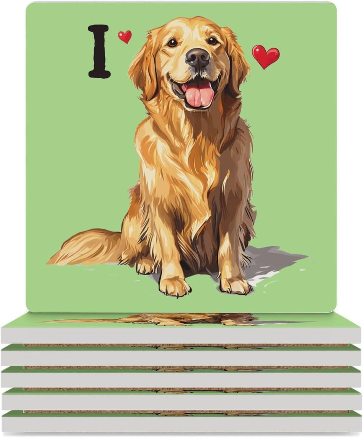 I Love Labrador Retriever Dog Ceramic Coasters Square Drinks Coaster Coffee Table Decor Table Coaster for Home Bar
