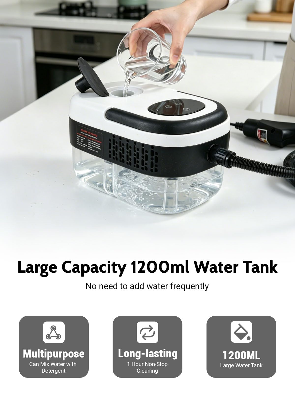 2500W Dampfreiniger Handgerät mit 6 Stufen Regelbar, 1200ml Wassertank, 105°C Hochdruckreiniger für Küche, Auto, Polster & Klimaanlage, 10s Schnelle Aufheizung, 11-tlg. Zubehör-Set