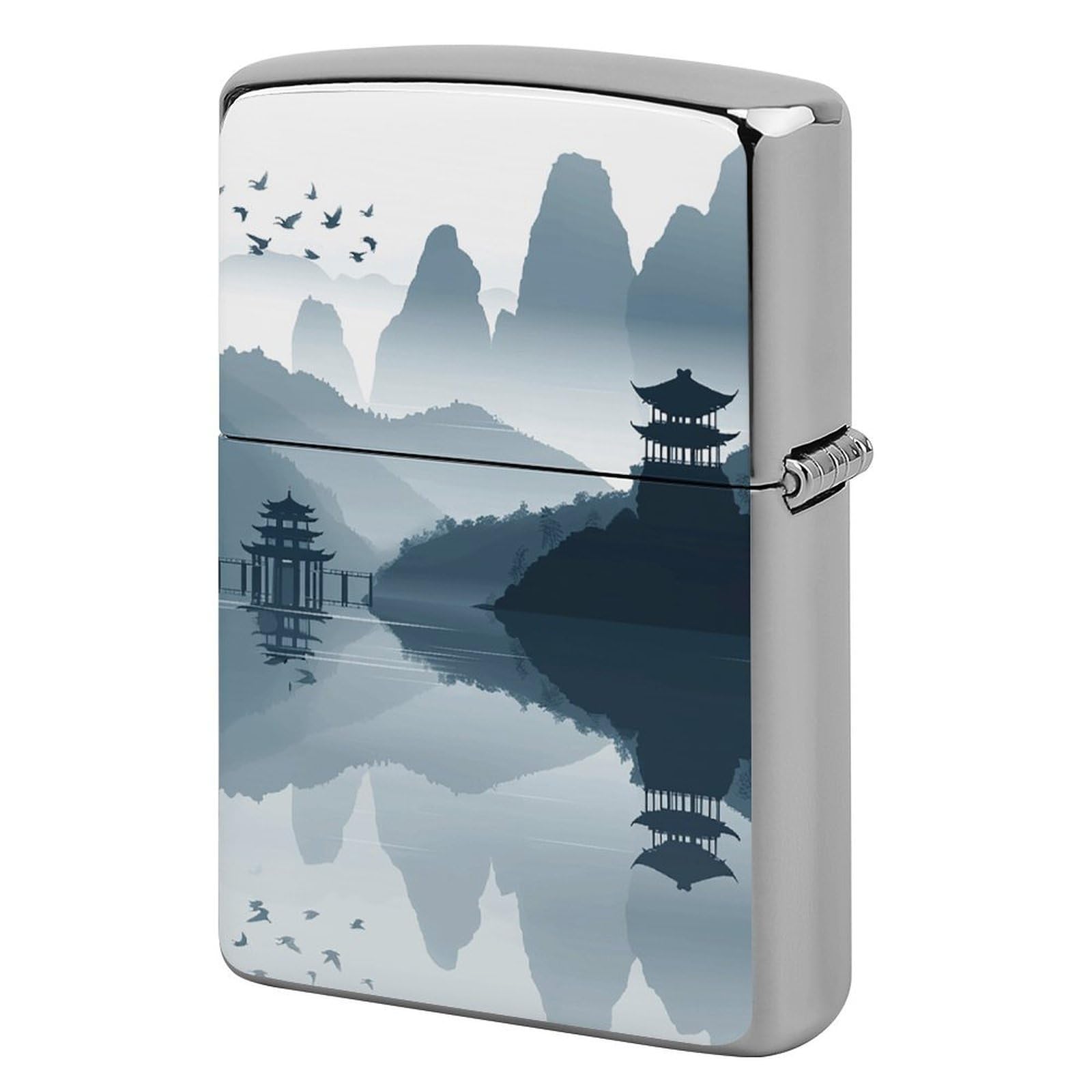 Chinese Style Landscape Lighter Cover for Men, Personalized Lighter Case for Birthday Gift, Flip-Top Lighters Protective Cover, Portable Lighters Shell for Outdoor, Travel