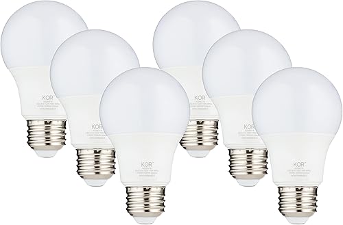 Miniatura 9 de KOR Bombillas LED  Paquete de 6 bombillas blancas frías de 4000 K  Base E26, tamaño A19, 15 W (equivalente incandescente de 100 W)  Bombillas de
