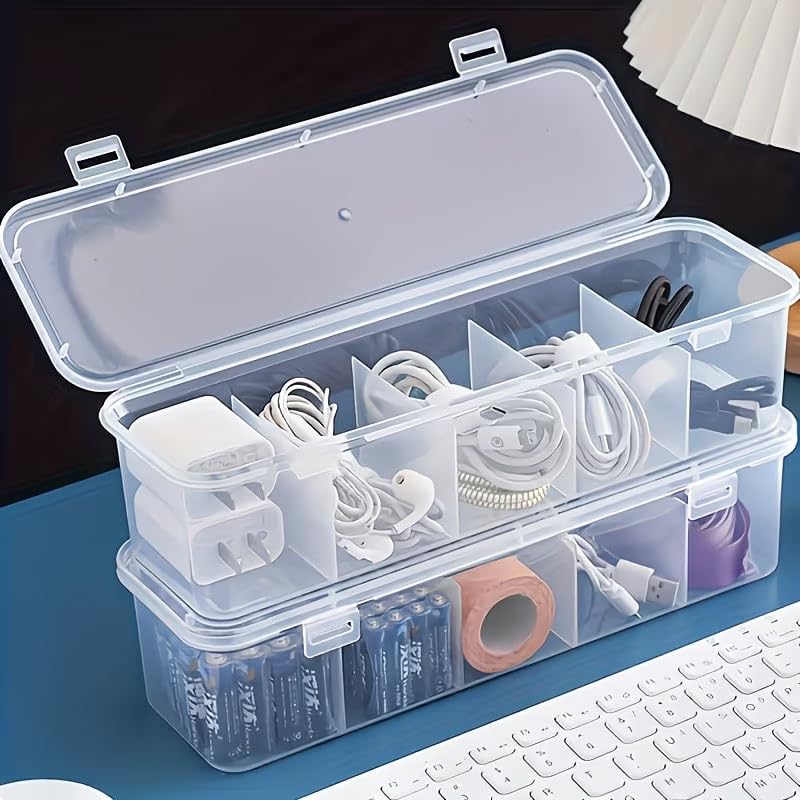 1Pc Large-capacity covered cable mana Synthetic Gemstoneent box, 5 compartments a space-saving desktop storage solution for offices and homes, made of durable plastic, suitable for office organization
