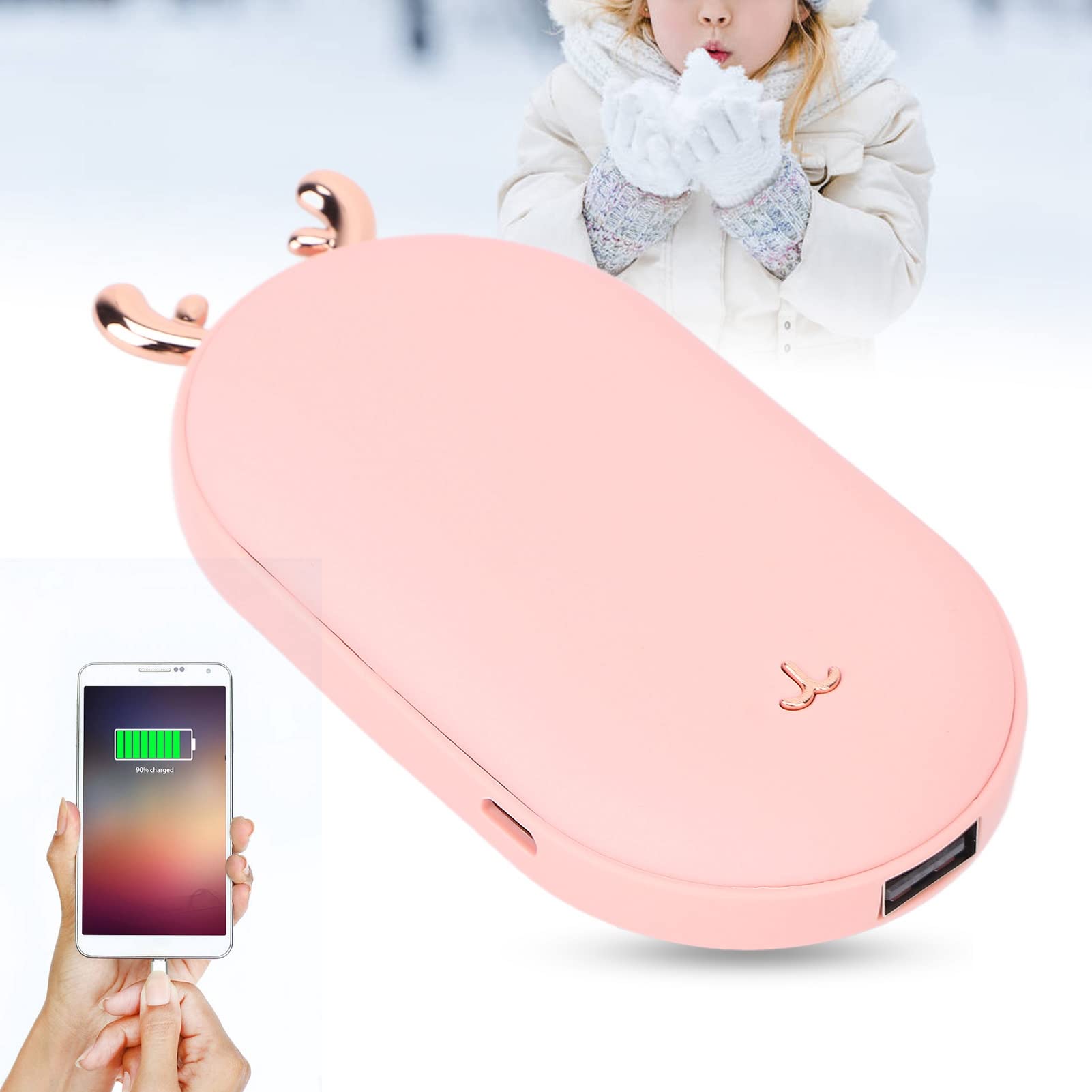 Calentador de manos recargable para hombres y mujeres, calentador de bolsillo portátil, calentamiento rápido, calor de doble cara, para actividades al aire libre, (Aceite en spray rosa)